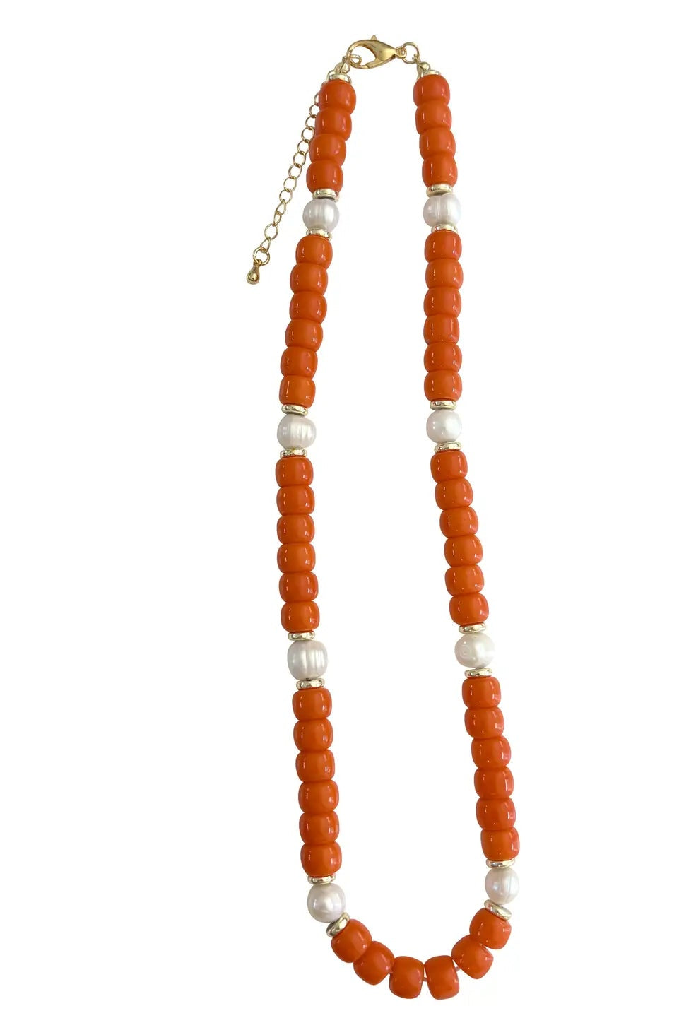 Victory Beaded Pearl Necklace- Orange