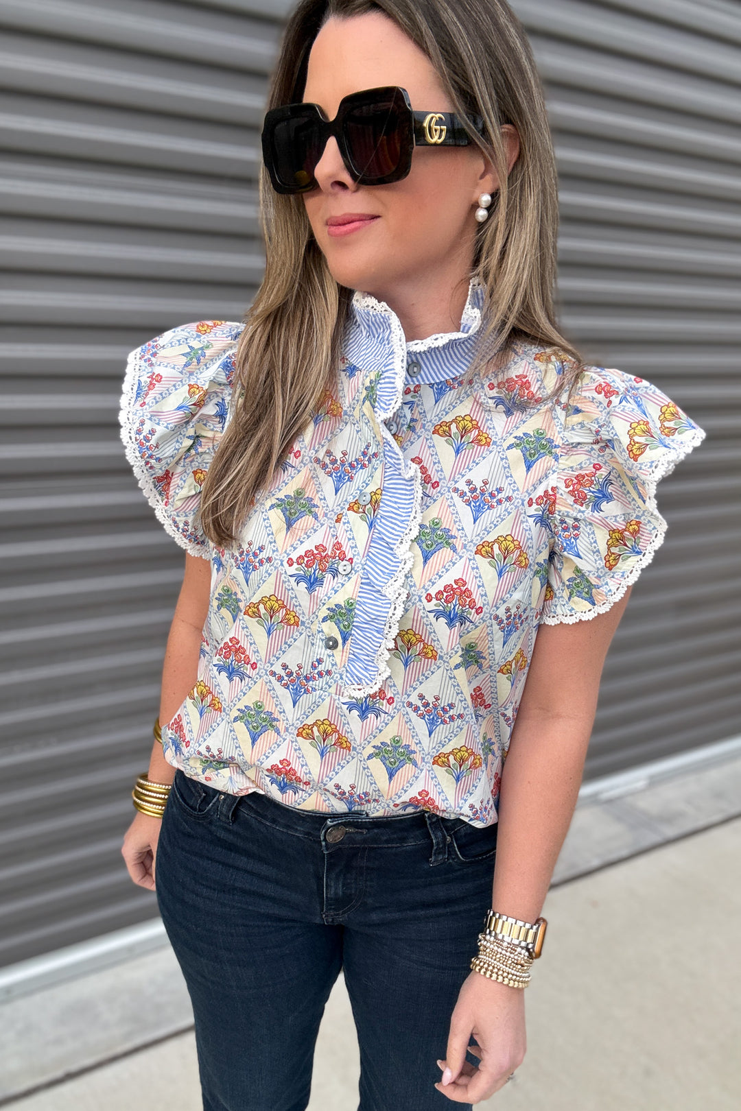 Vintage Garden Ruffle Collar Blouse