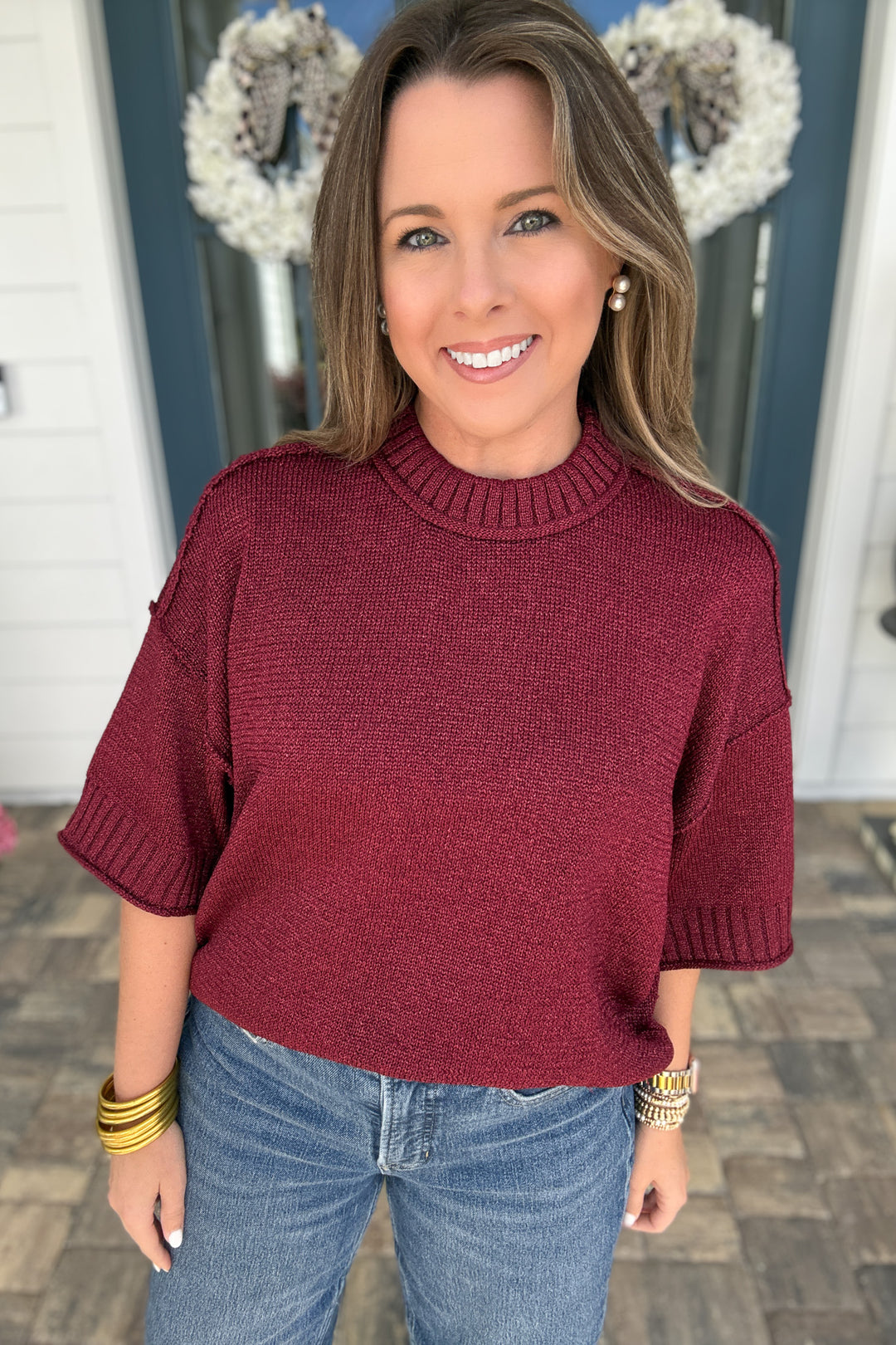 Vivienne Crew Neck Sweater - Burgundy Shimmer
