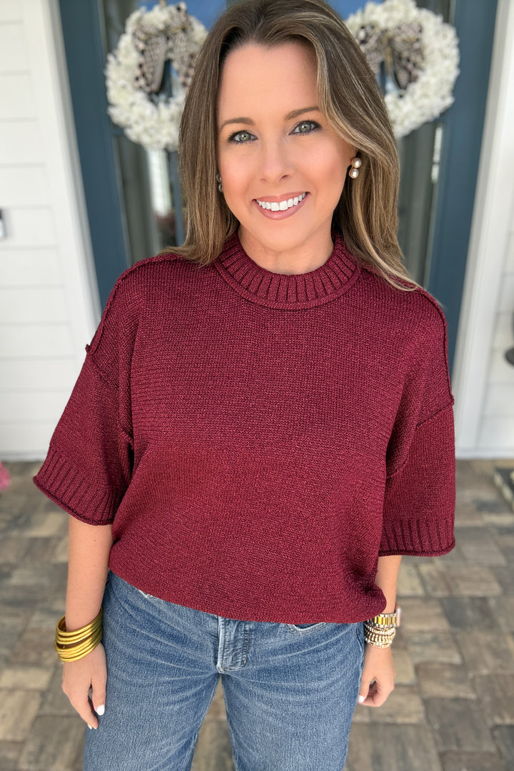 Vivienne Crew Neck Sweater - Burgundy Shimmer