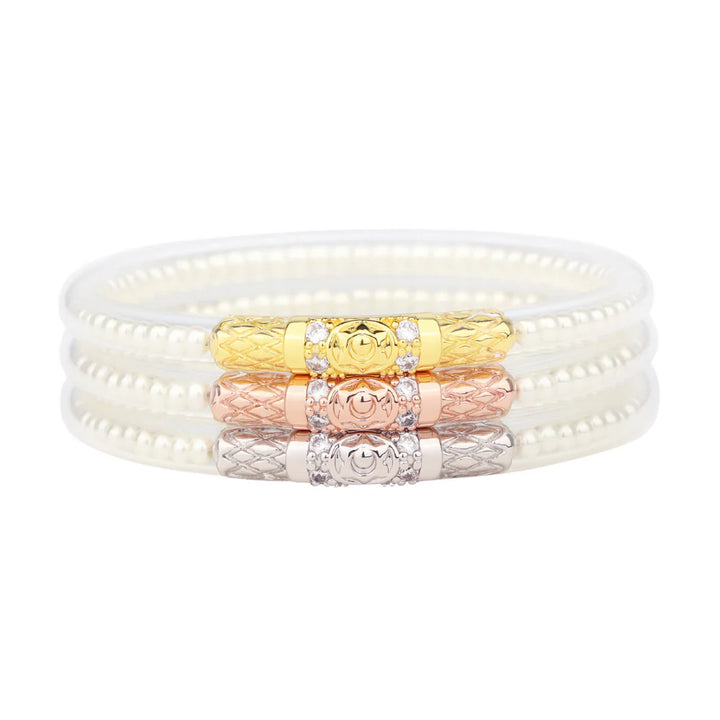 BuDha Girl: Three Queens All Weather Bangles - Pearl - B Social Boutique
