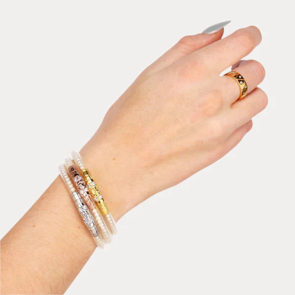 BuDha Girl: Three Queens All Weather Bangles - Pearl - B Social Boutique