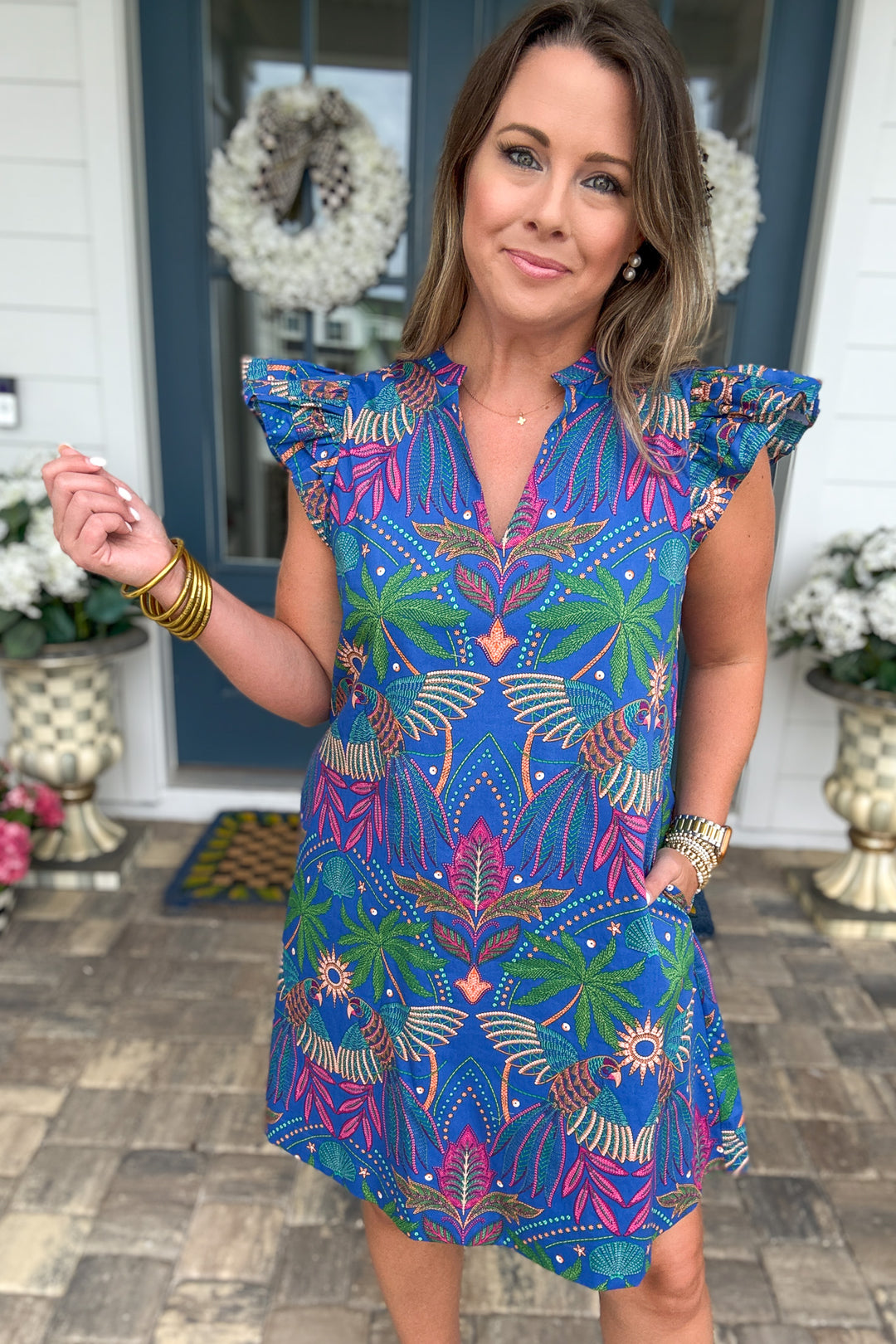 Yori Tropical Ruffle Mini Dress – B Social Boutique