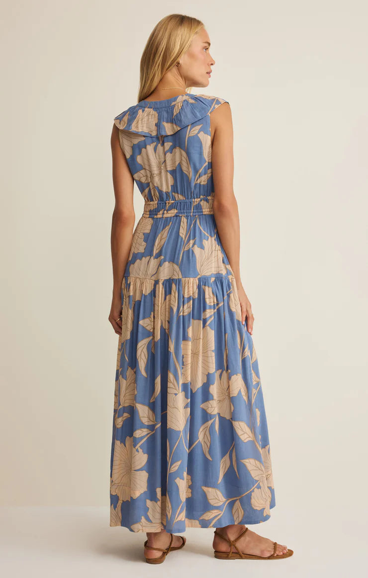 Z Supply: Malene Bloom Floral Maxi Dress - Lake Blue