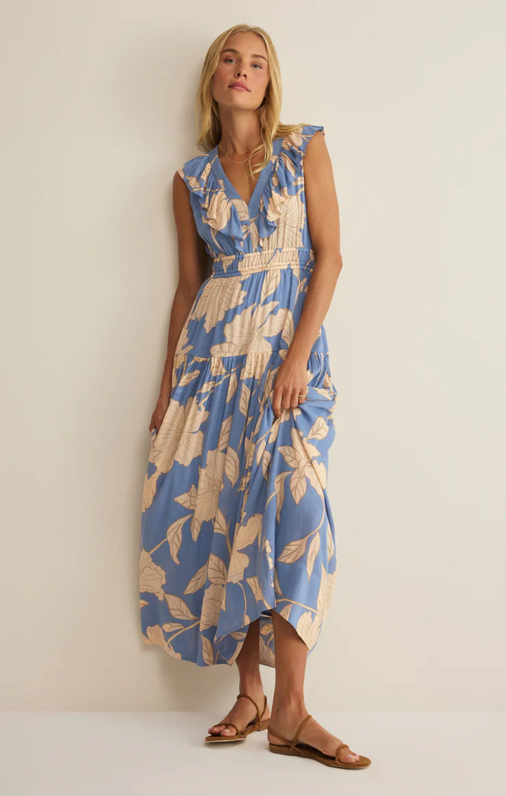 Z Supply: Malene Bloom Floral Maxi Dress - Lake Blue
