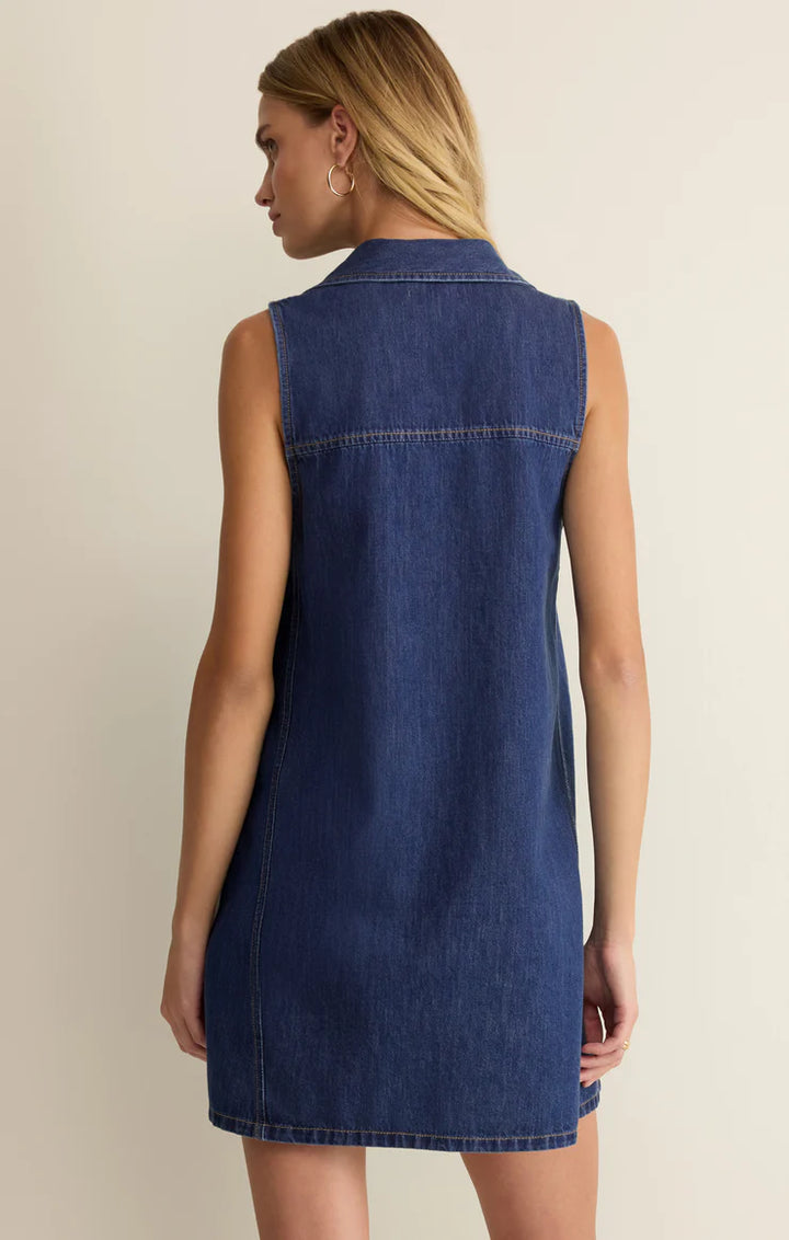 Z Supply: New Day Denim Mini Dress - Deep Water