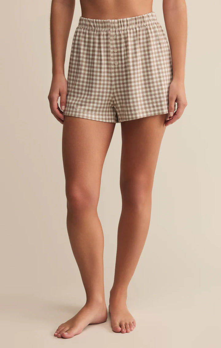Z Supply: Maddie Gingham Short - Iced Coffee