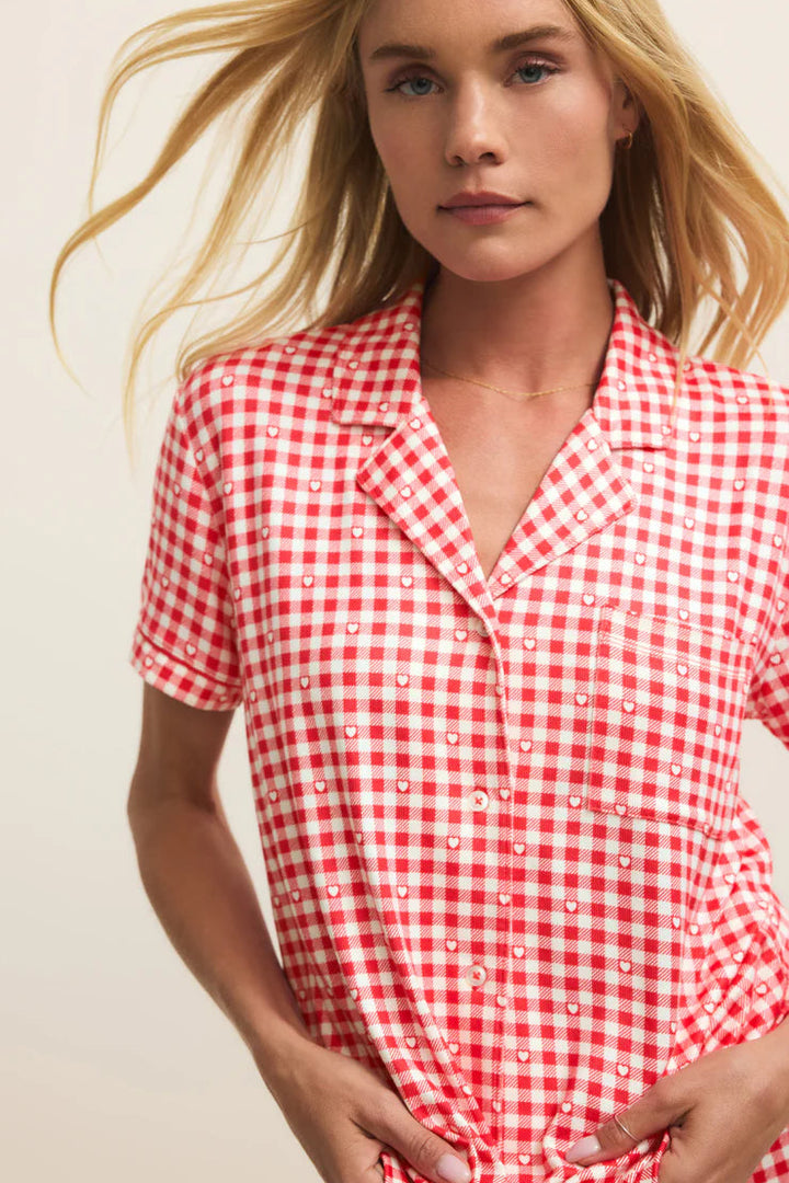 Z Supply: Gingham PJ Top - Kiss Me Red