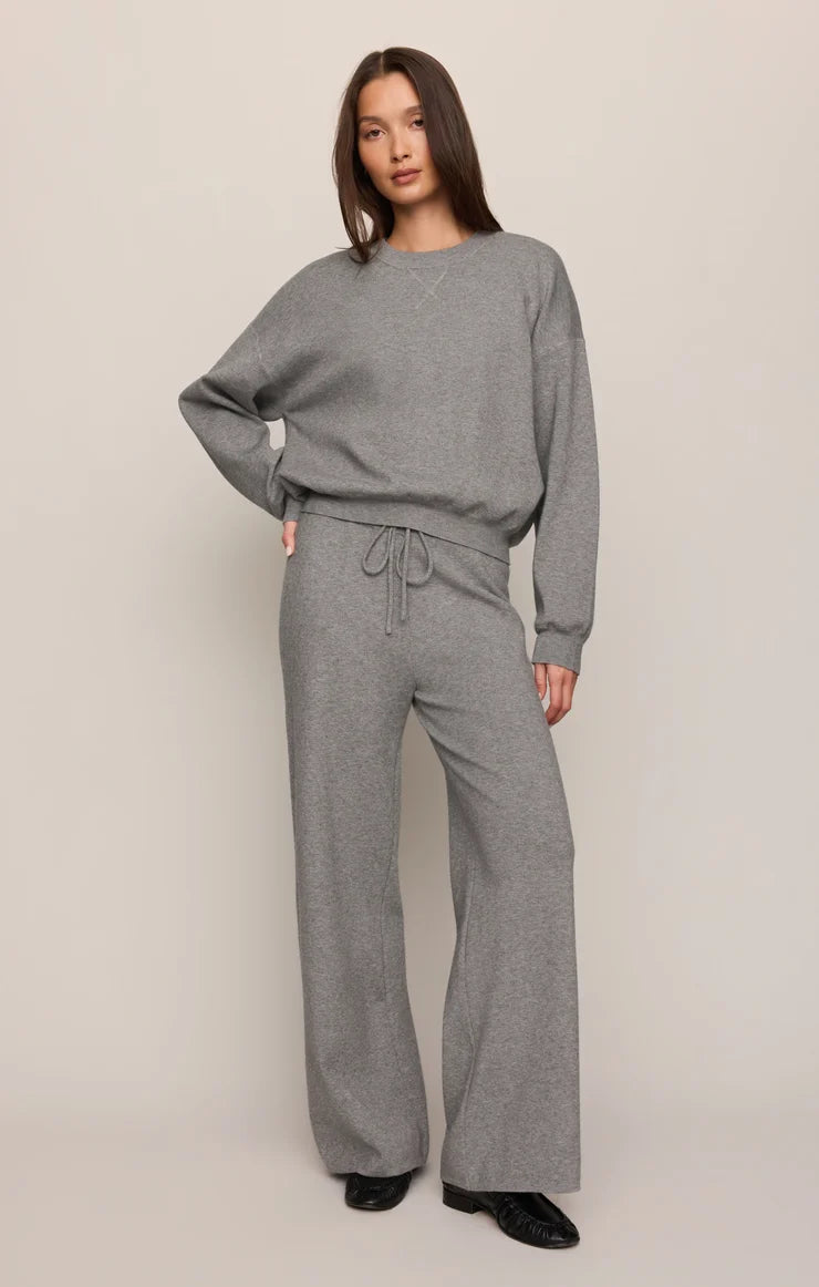 Z Supply: Take It Easy Wide Leg Sweater Pant - Classic Heather Grey