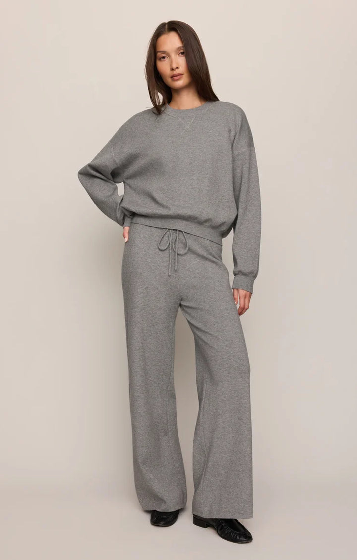 Z Supply: Take It Easy Wide Leg Sweater Pant - Classic Heather Grey