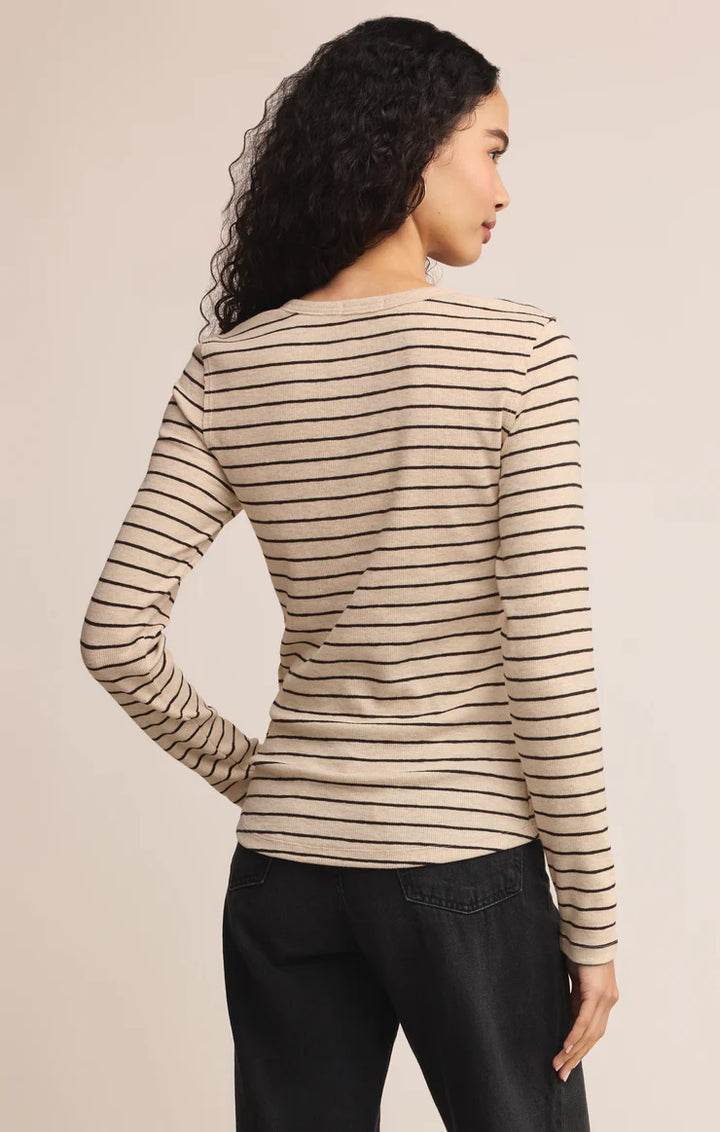 Z Supply: Eve Stripe Henley - Light Oatmeal Heather