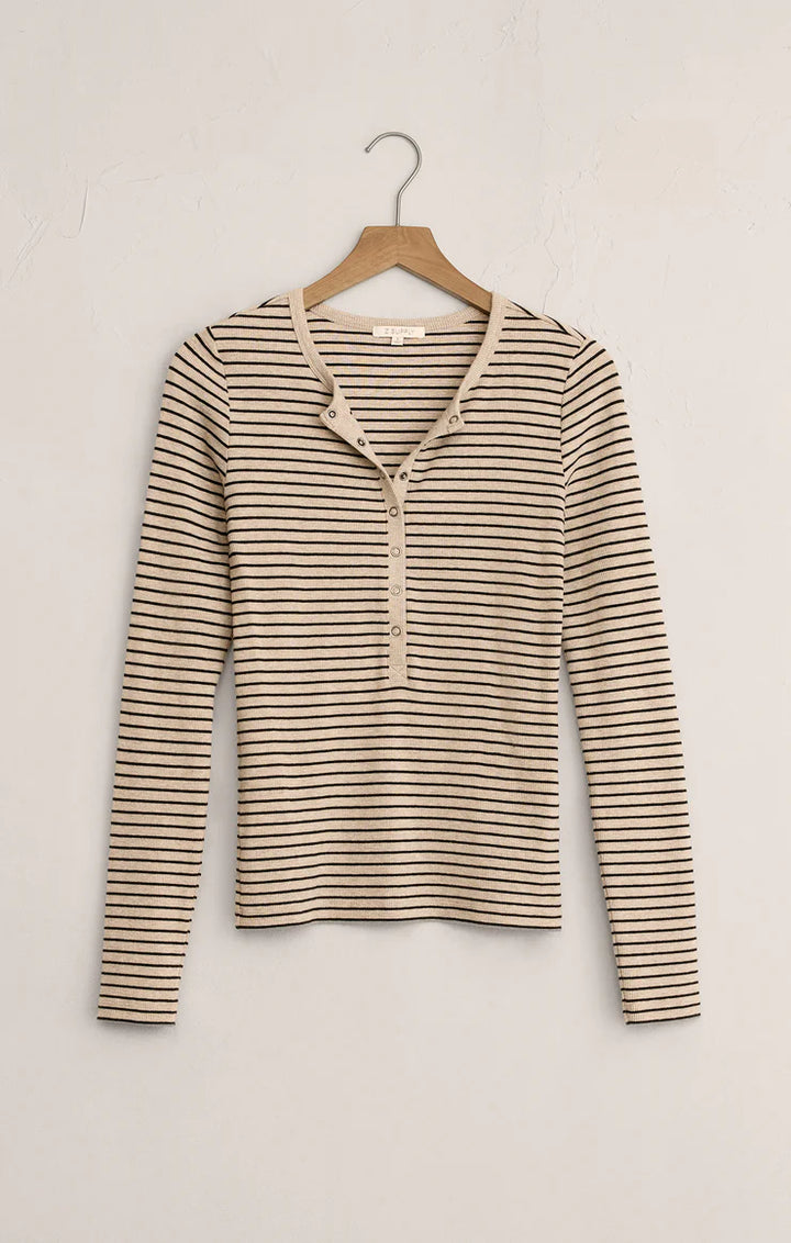 Z Supply: Eve Stripe Henley - Light Oatmeal Heather