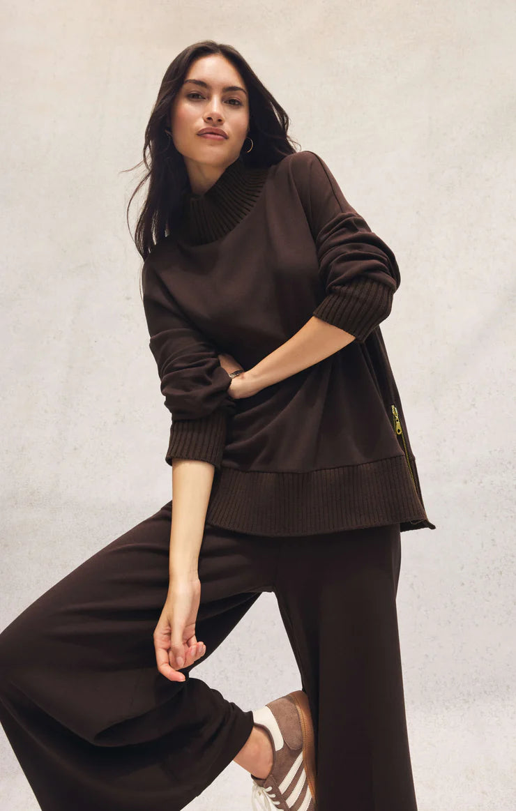 Z Supply: Sable Luxe Mock Neck Top - Cholcolate