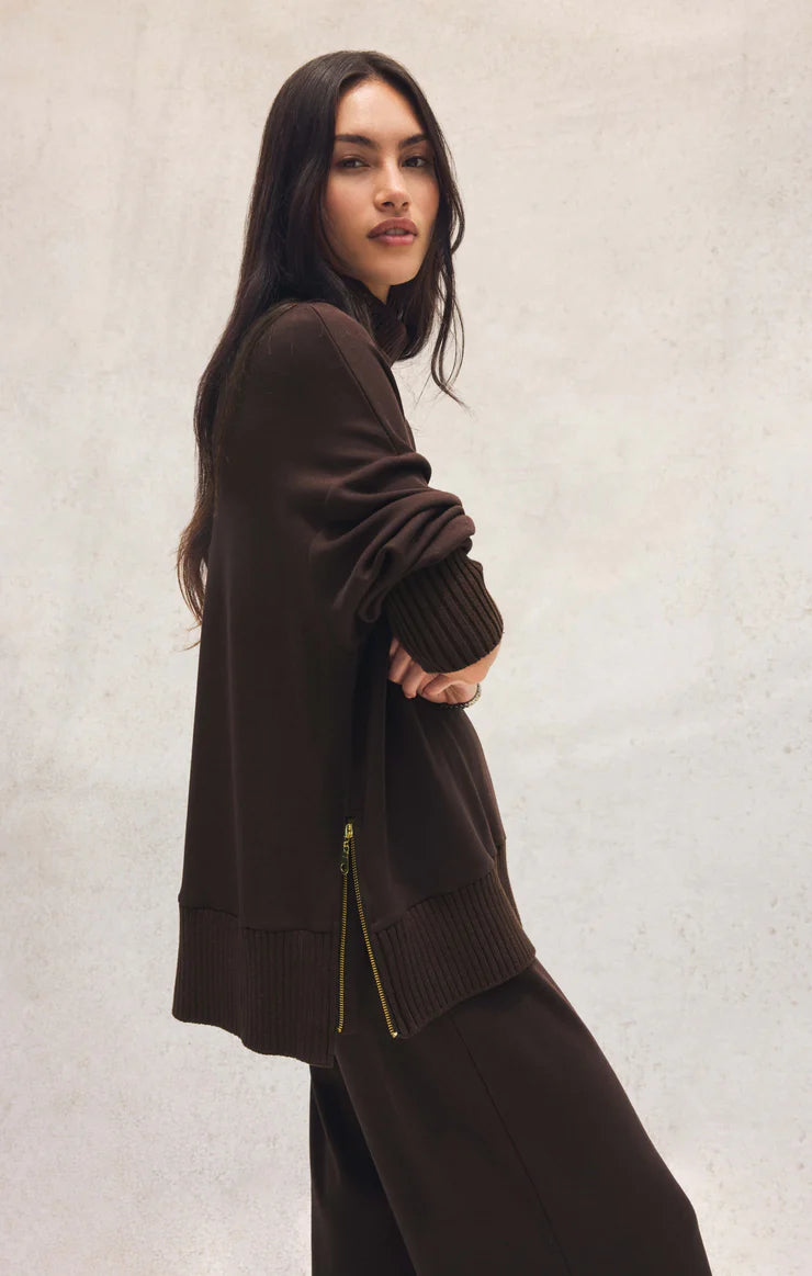Z Supply: Sable Luxe Mock Neck Top - Cholcolate