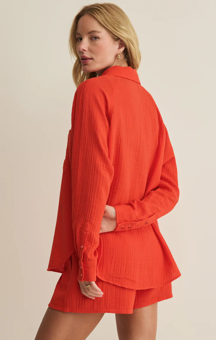 Z Supply: The Perfect Airy Gauze Button Up- Lychee