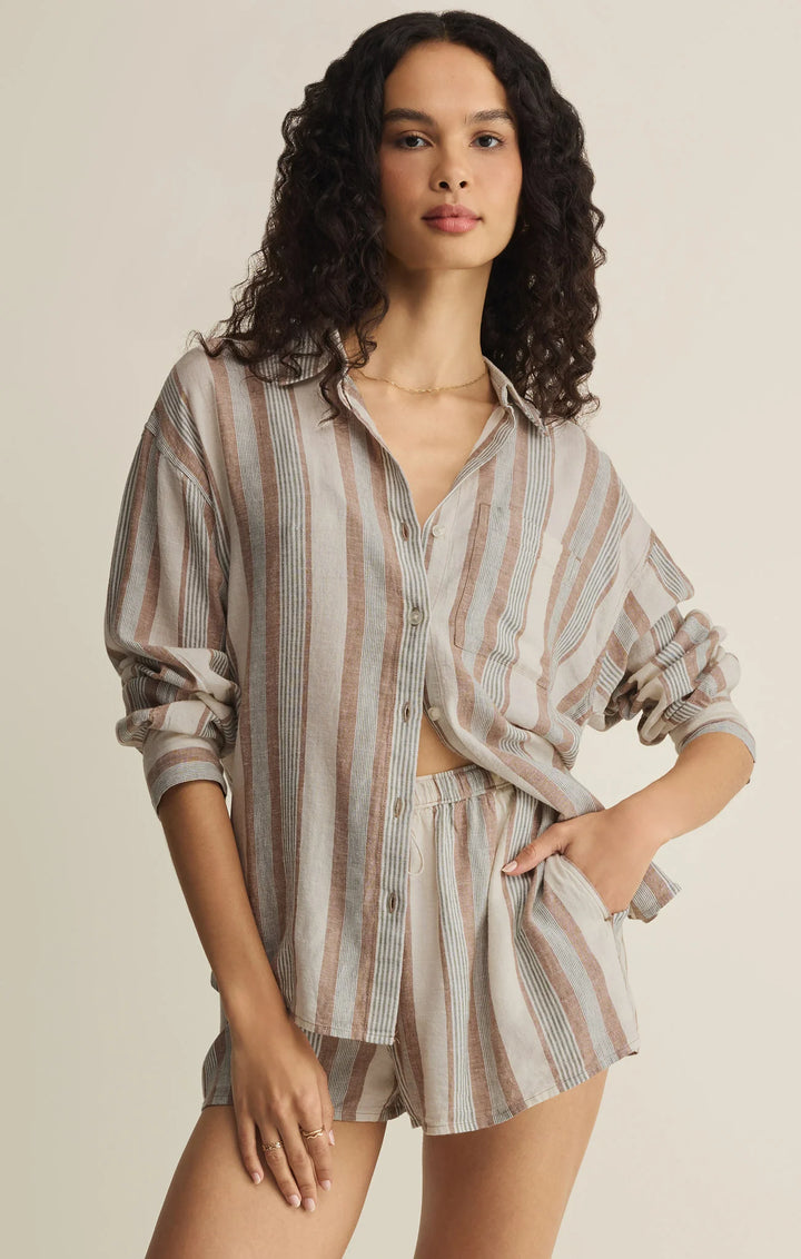 Z Supply: The Perfect Striped Button Up Island Coconut