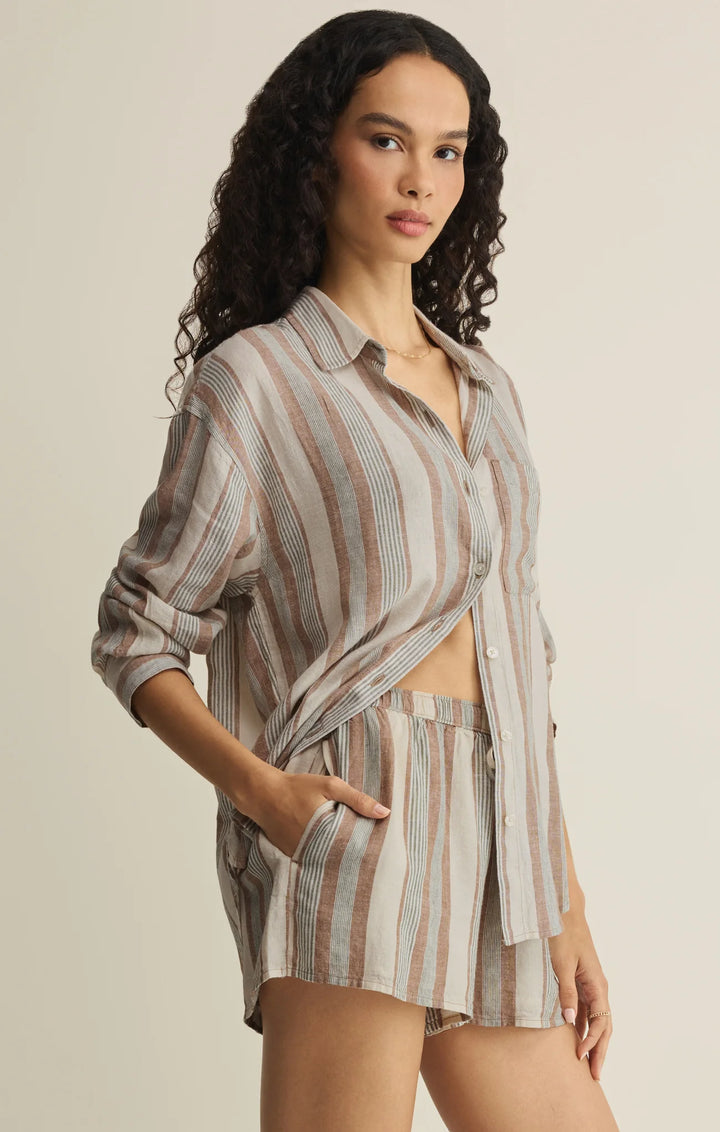 Z Supply: The Perfect Striped Button Up Island Coconut
