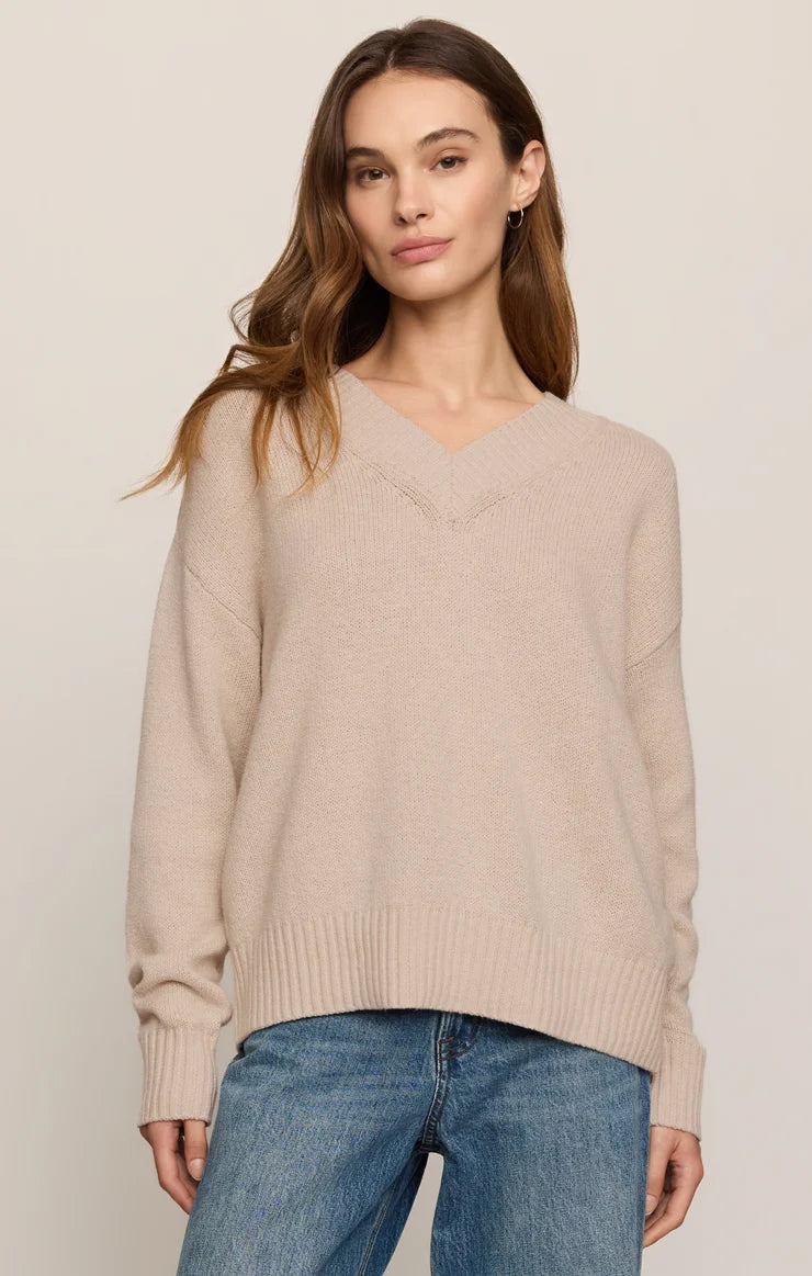 Z Supply:  Cloud Spun V-Neck Sweater - Frosted Pearl