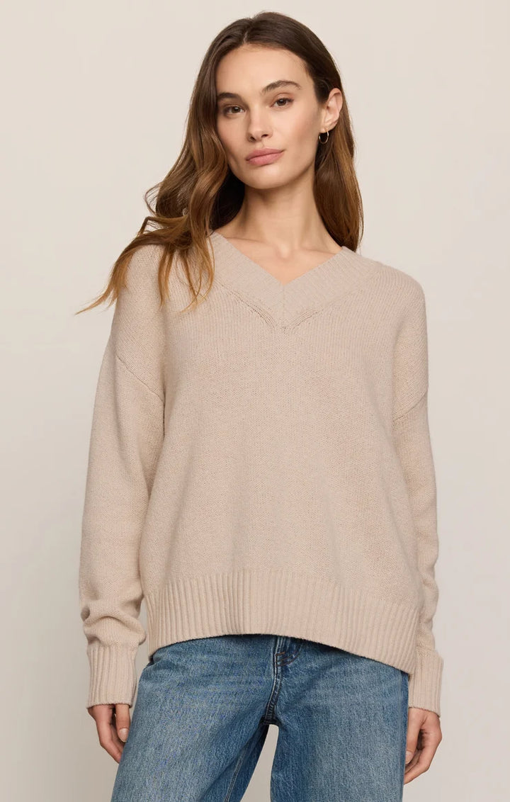 Z Supply:  Cloud Spun V-Neck Sweater - Frosted Pearl