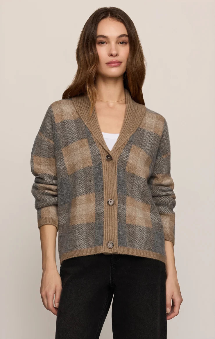 Z Supply: Ludlow Plaid Cardigan Classic - Heather Grey