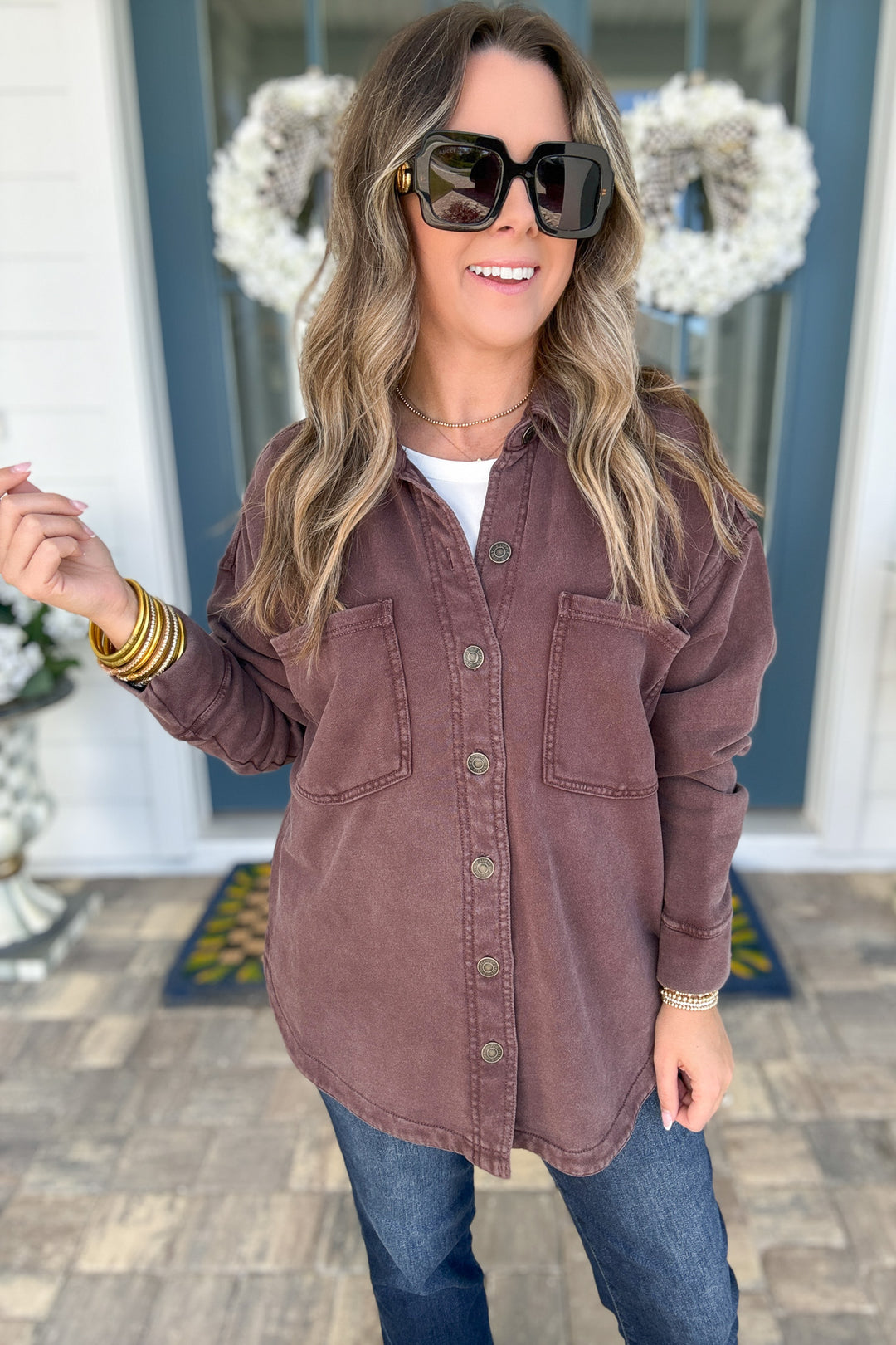 Z Supply: ALL DAY KNIT DENIM JACKET -Chocolate Cherry