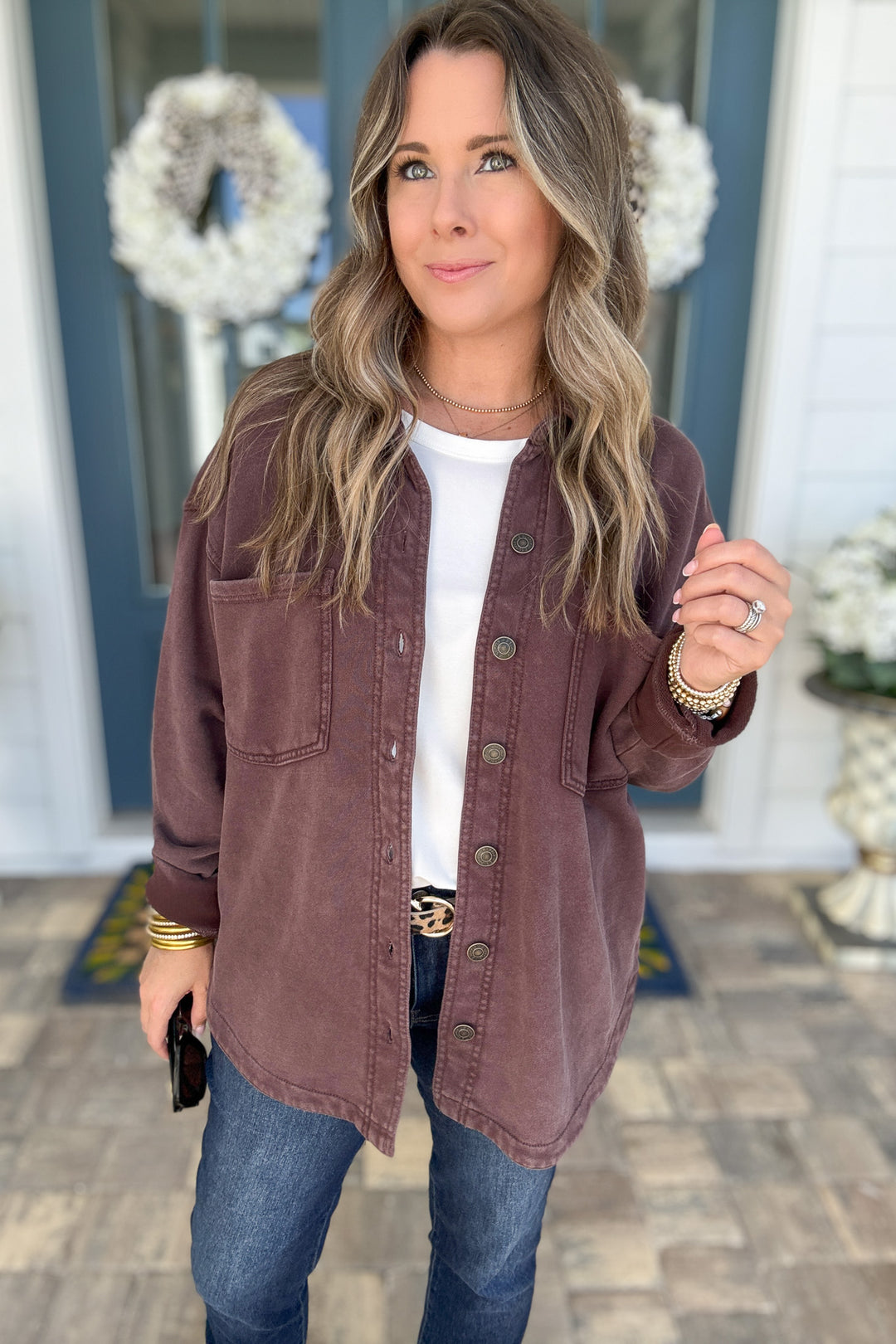 Z Supply: ALL DAY KNIT DENIM JACKET -Chocolate Cherry