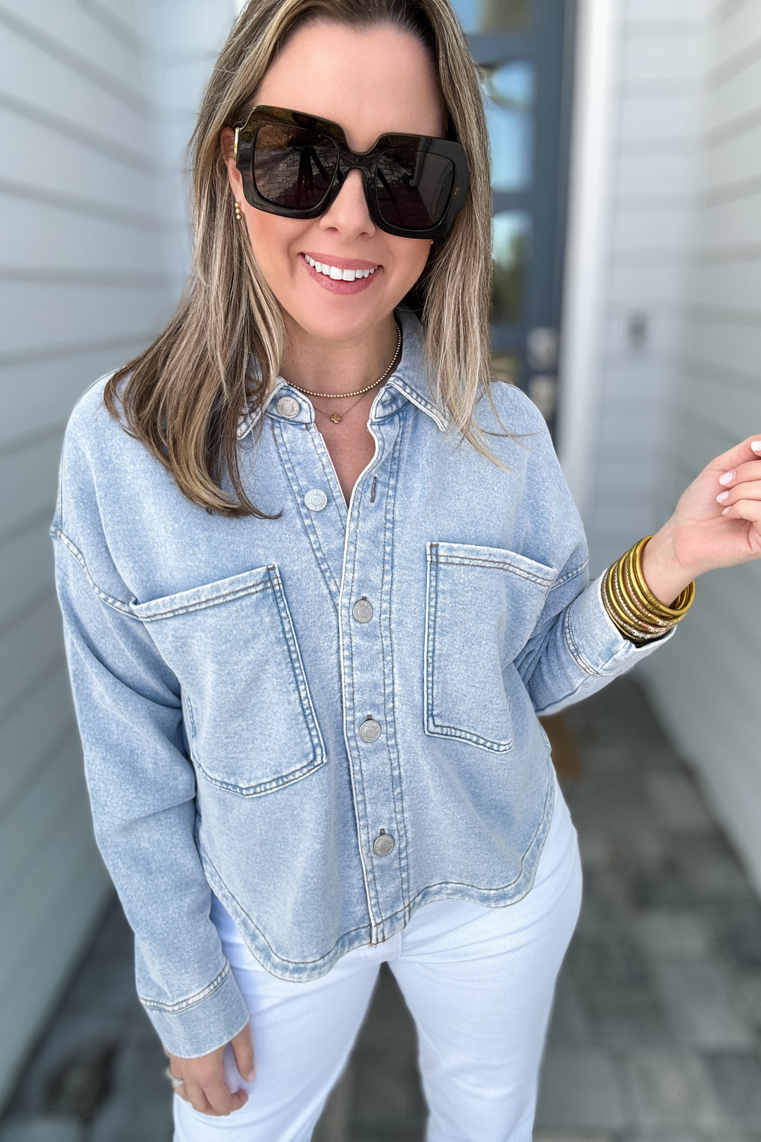 Z Supply: All Day Cropped Knit Denim Jacket - Washed Indigo