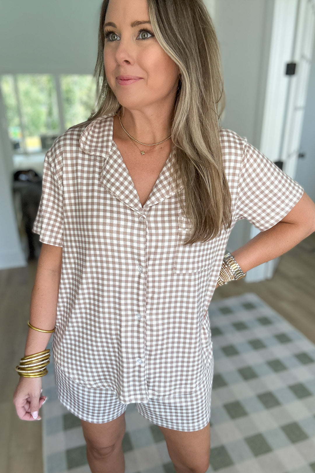 Z Supply: Amy Gingham Top - Iced Coffee