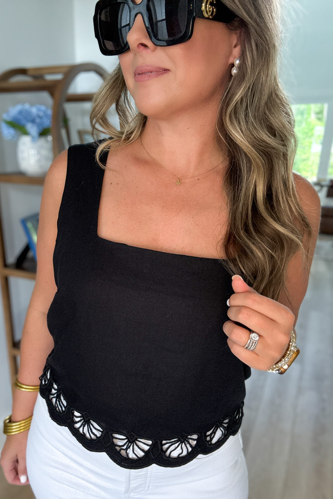 Z Supply: Charlene Embroidered Linen Top -Black