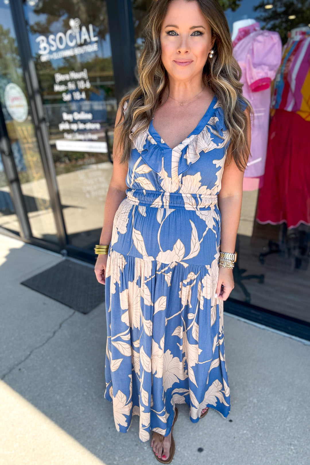 Z Supply: Malene Bloom Floral Maxi Dress - Lake Blue