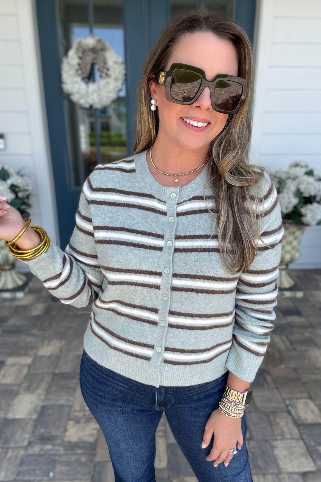 Z Supply: Medina Stripe Cardigan - Aqua Cloud