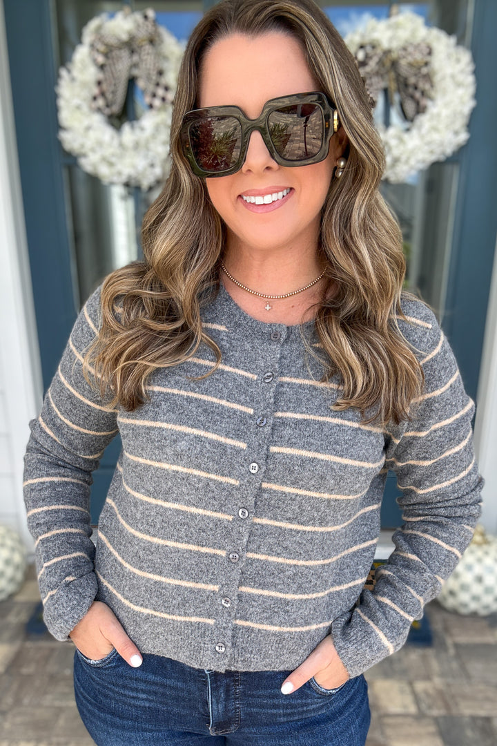 Z Supply: Medina Stripe Cardigan - Charcoal Heather