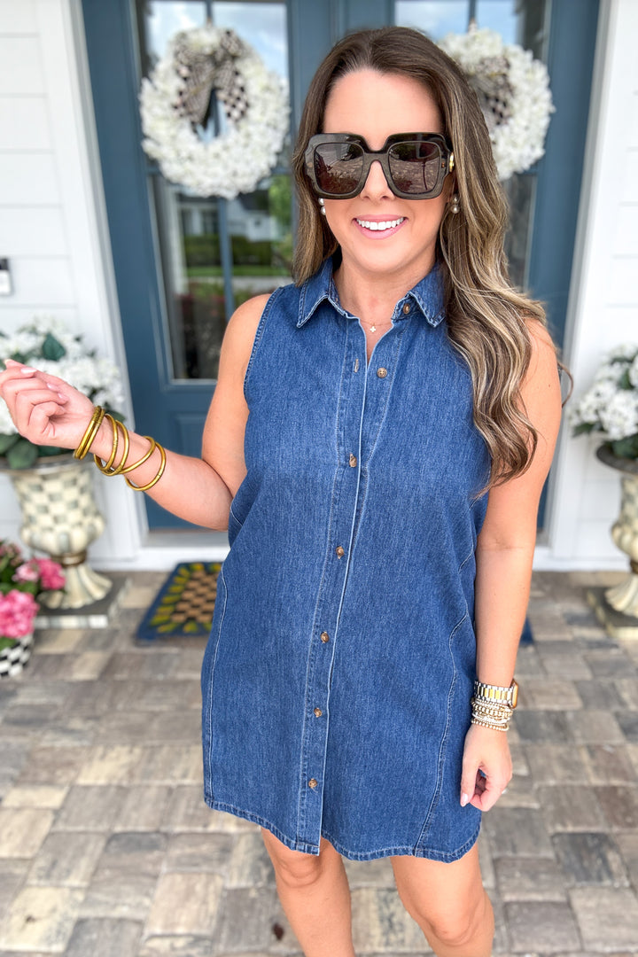 Z Supply: New Day Denim Mini Dress - Deep Water