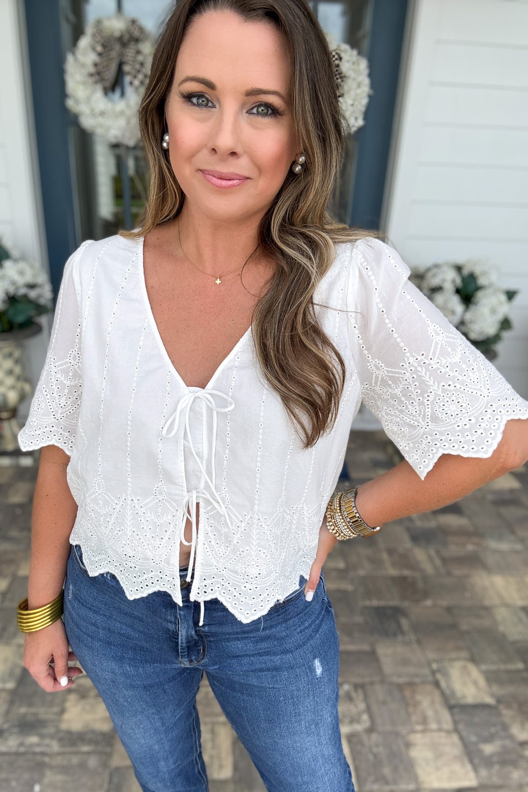 Z Supply: Oceanside Embroidered Top -  White