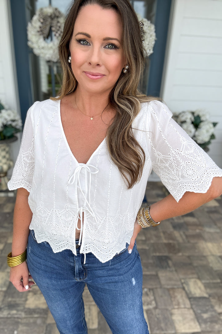 Z Supply: Oceanside Embroidered Top -  White