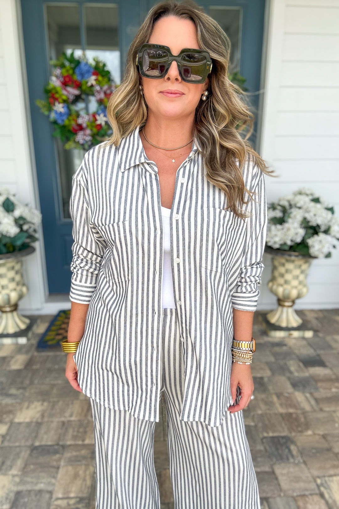 Z Supply: Reese Button Up Stripe Top - Eclipse