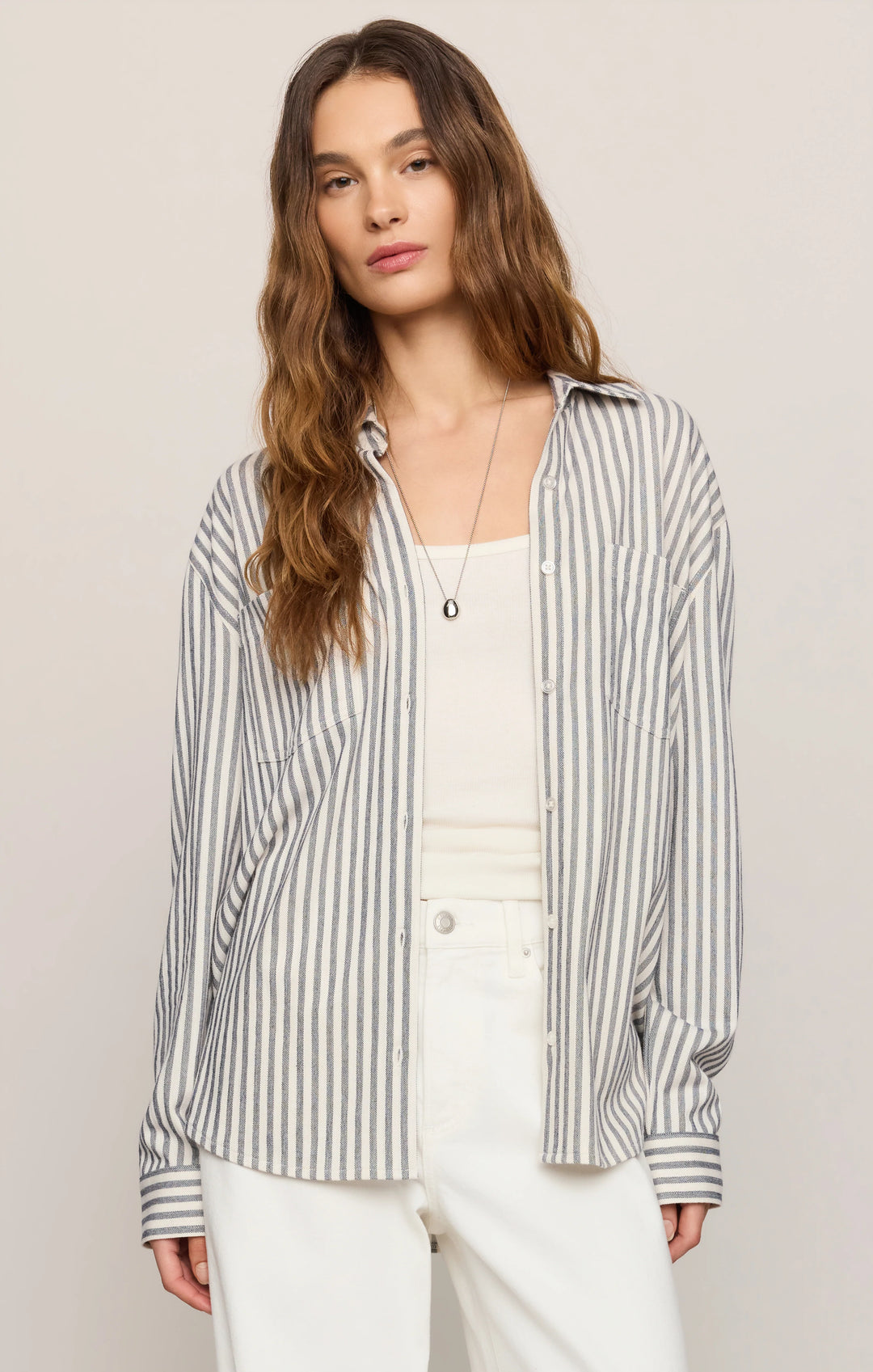 Z Supply: Reese Button Up Stripe Top - Eclipse