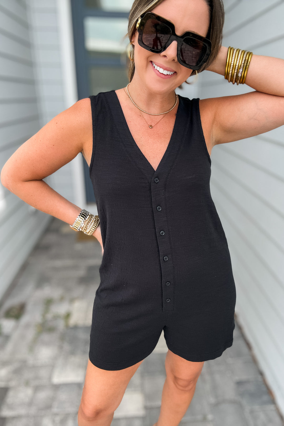 Z Supply: Solace Textured Slub Romper - Black