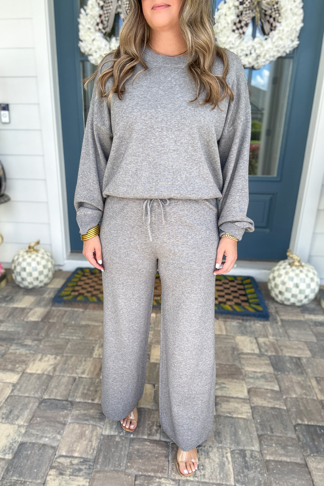 Z Supply: Take It Easy Wide Leg Sweater Pant - Classic Heather Grey