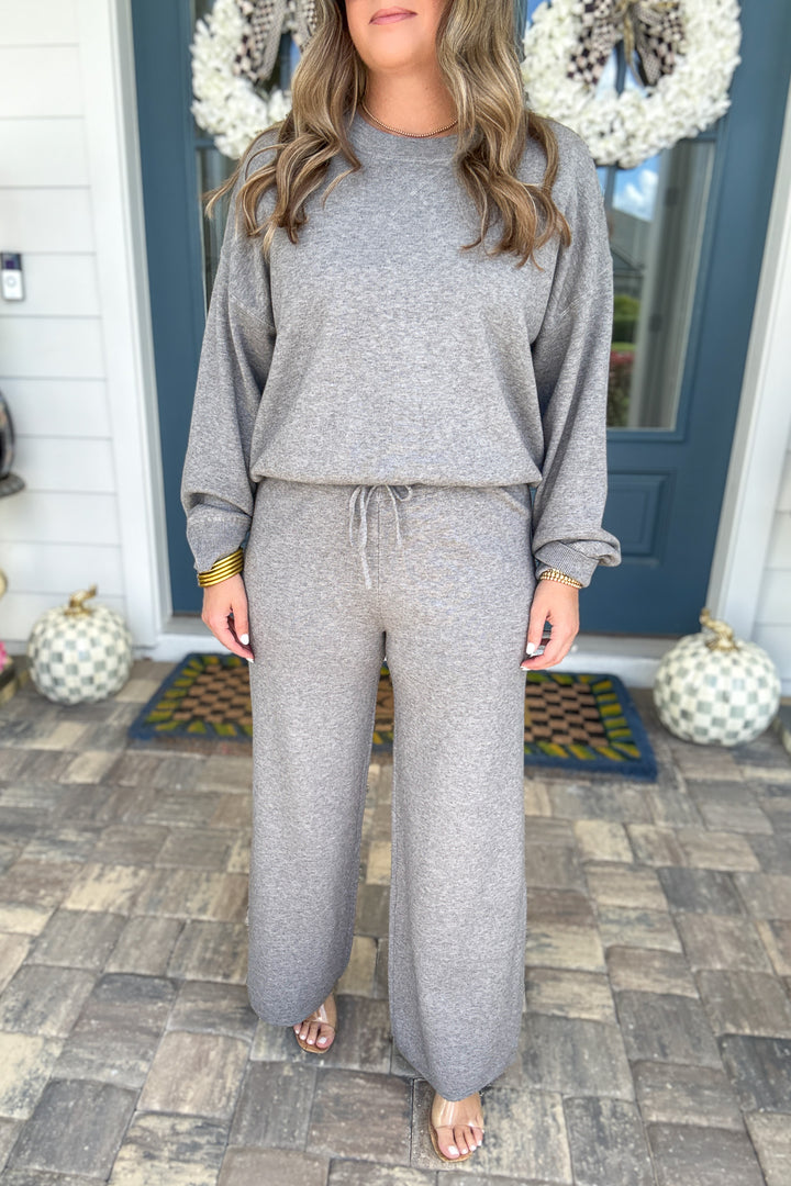 Z Supply: Take It Easy Wide Leg Sweater Pant - Classic Heather Grey