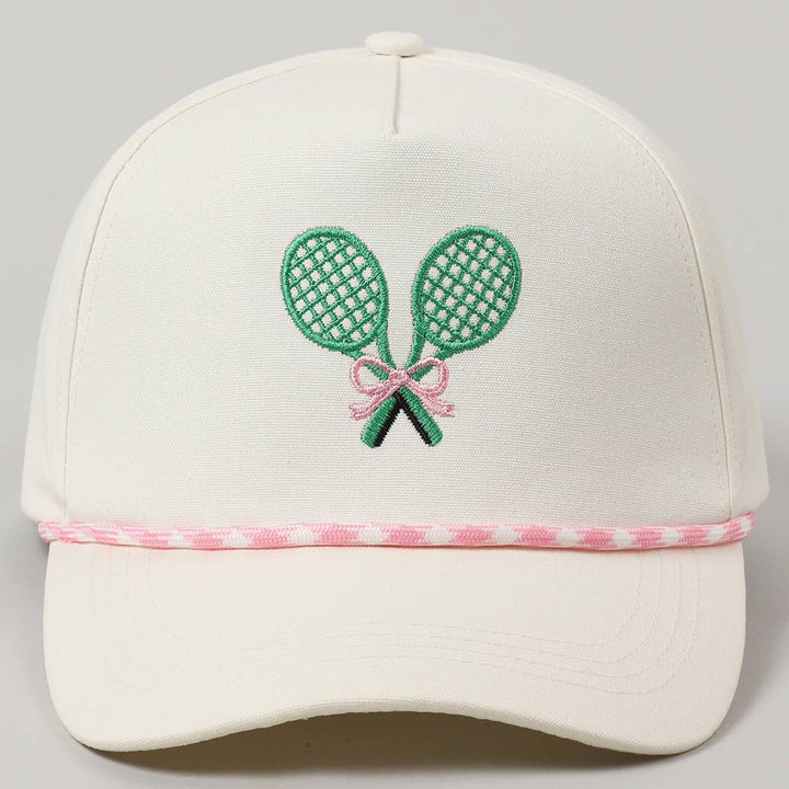 Tennis Racquets Ribbon Embroidery Trucker Hat: Pink