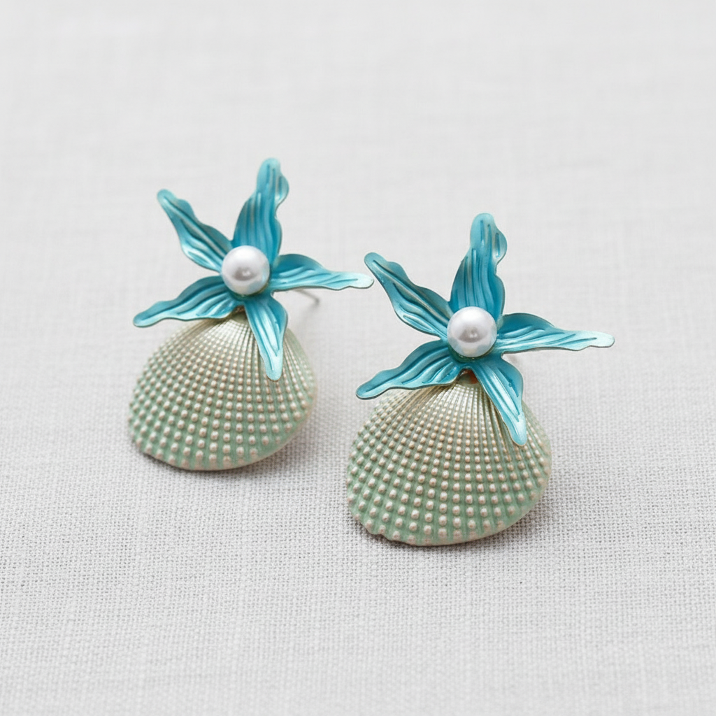 Pearl Starfish Shell Stud Earrings