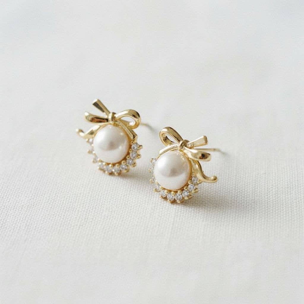 Chic Pearl Bow Drop Earrings - B Social Boutique