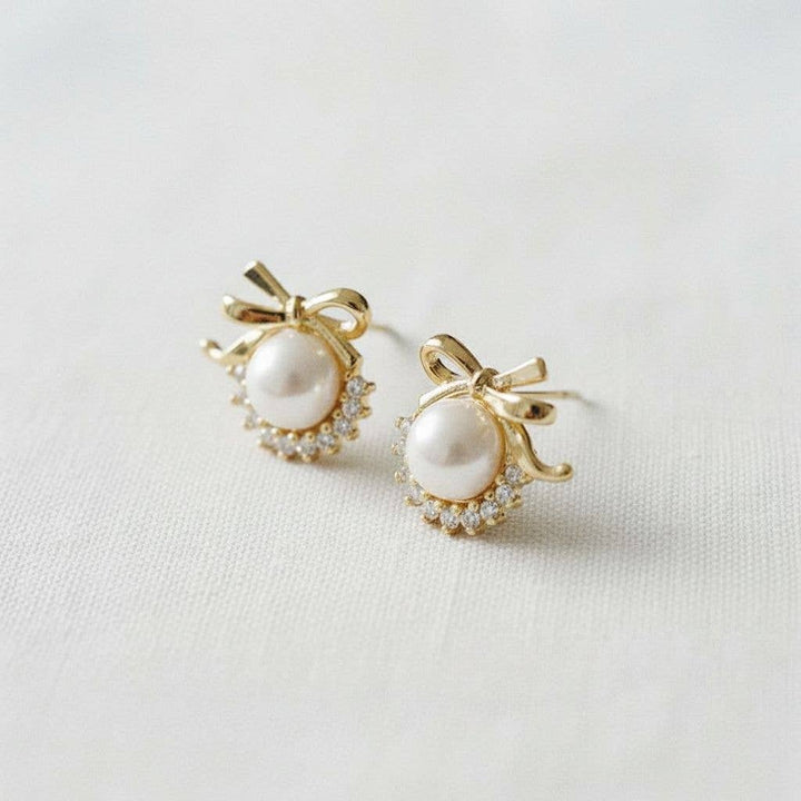 Chic Pearl Bow Drop Earrings - B Social Boutique