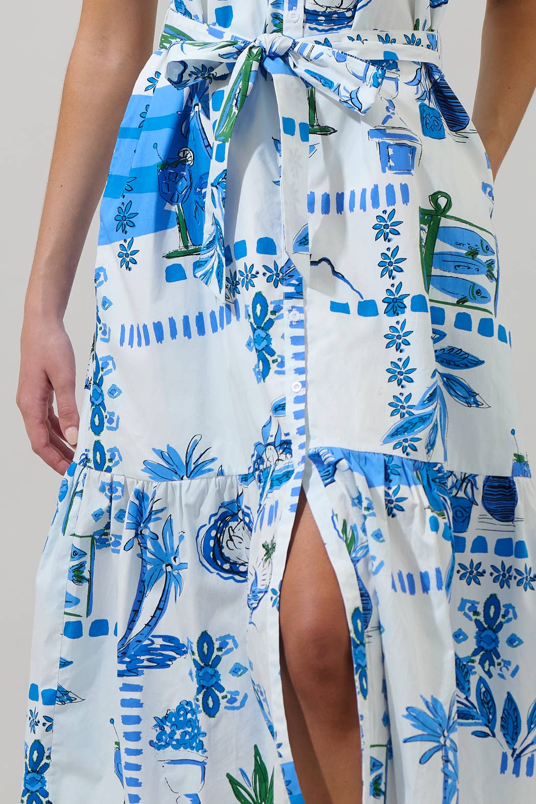 Postcard Button Front Midi Dress