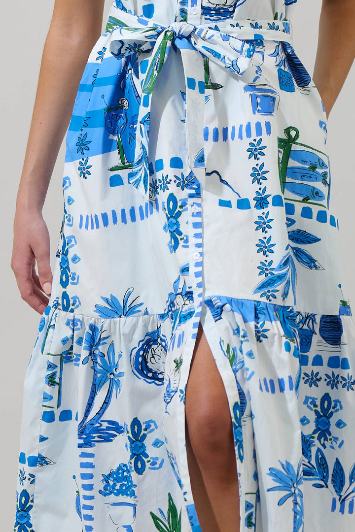 Postcard Button Front Midi Dress