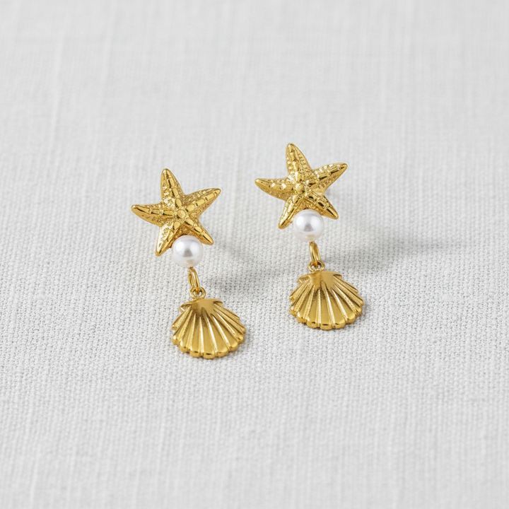 Ocean Shell Starfish Stud Earrings