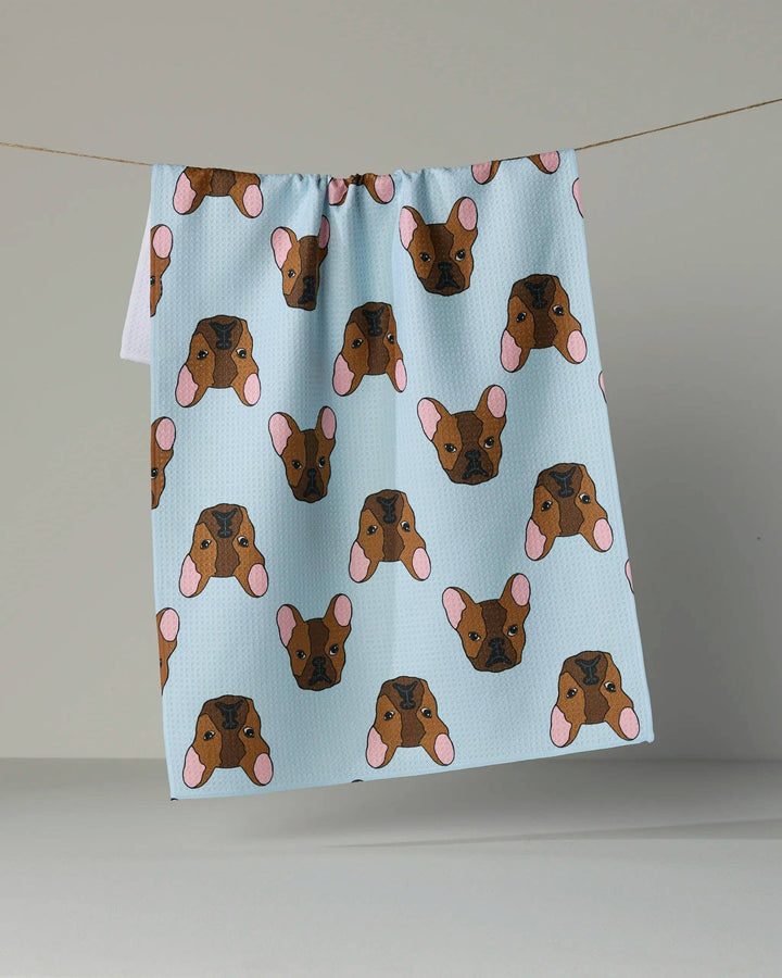 Frenchie Faces Tea Towel: Vanilla