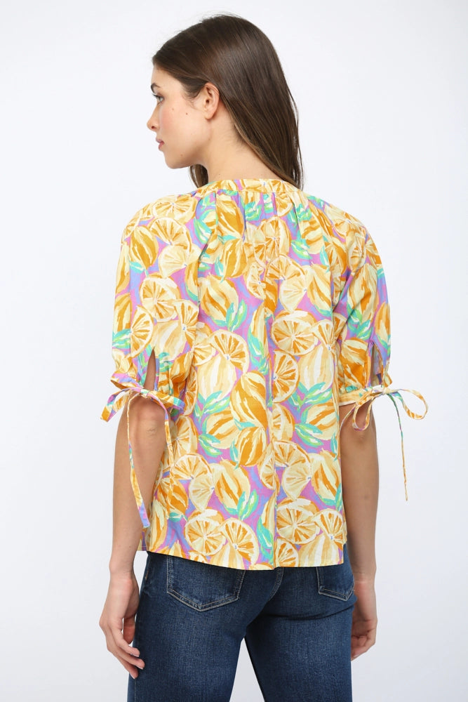 Lemon Print Cotton Poplin Top