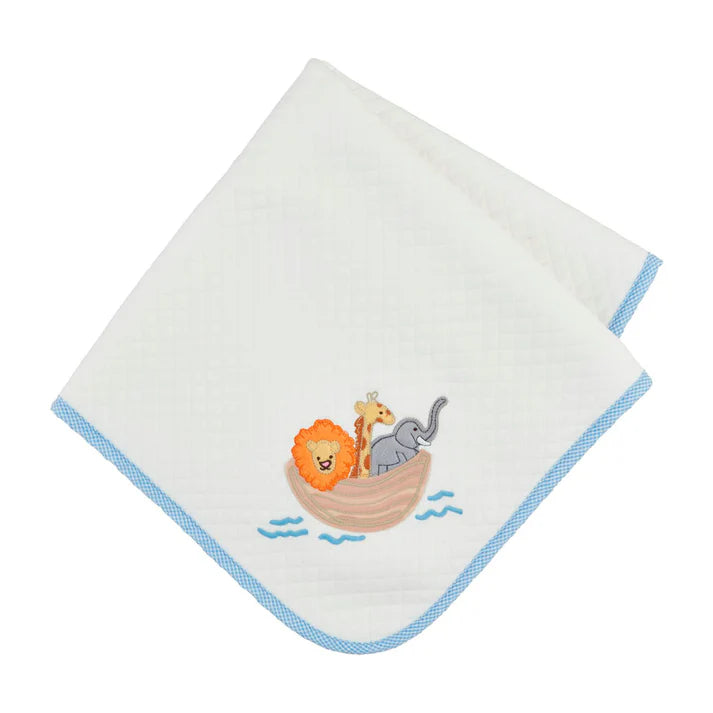 Mud Pie: Mud Pie Blue Noah's Ark Quilted Blanket